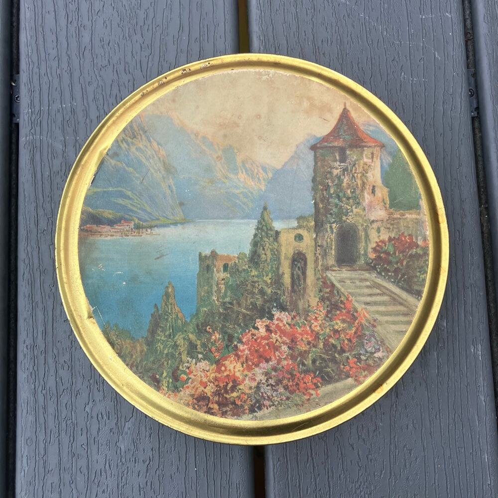 Vintage castlecore renaissance round storage tin, fairycore cottagecore